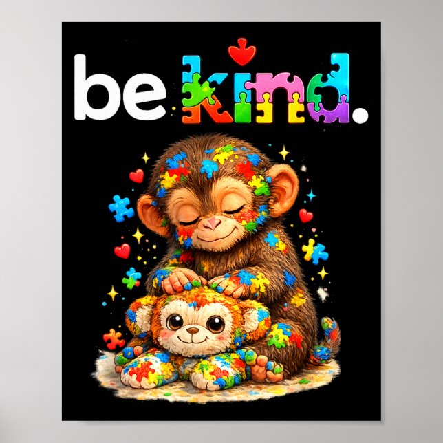 Be kind punch monkey colourful puzzle autism poster (Front)