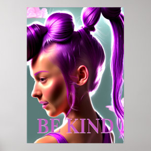 Be Kind Purple Haired Girl Wall Art Poster