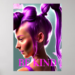 Be Kind Purple Haired Girl Wall Art Poster 