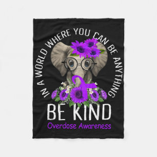 Be Kind Purple Ribbon Elephant Overdose Awareness  Fleece Blanket