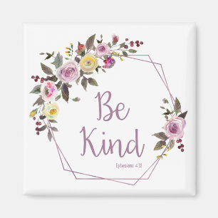Be Kind Purple Yellow Floral Watercolor Magnet