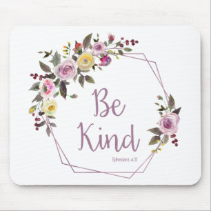 Be Kind Purple Yellow Floral Watercolor Mouse Pad