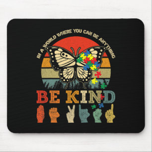 Be Kind Puzzle Butterfly Asl Teacher Autism Awaren Mouse Pad