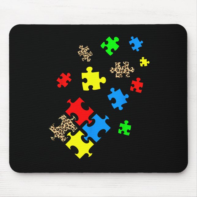 Be Kind Puzzle Pieces Leopard Autism Awareness Mon Mouse Pad (Front)