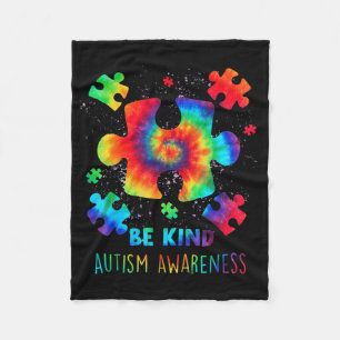 Be Kind Puzzle Pieces Tie Dye Autism Awareness Boy Fleece Blanket