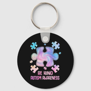 Be Kind Puzzle Pieces Tie Dye Autism Awareness Shi Keychain