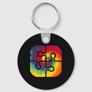 Be Kind Puzzle Pieces Tie Dye Cute Autism Awarenes Keychain