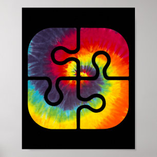 Be Kind Puzzle Pieces Tie Dye Cute Autism Awarenes Poster