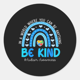 Be Kind Puzzle Rainbow Autism Awareness Month Teac Classic Round Sticker