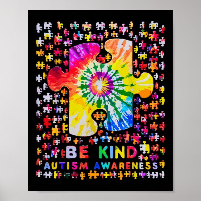 Be Kind Puzzle Tie Dye Autism Awareness  Poster (Front)