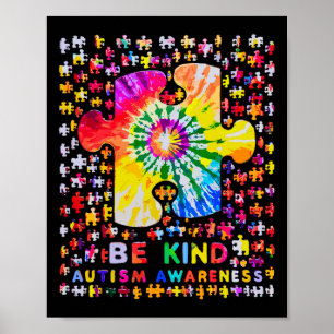 Be Kind Puzzle Tie Dye Autism Awareness  Poster