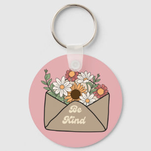 be kind quote on flower message envelope keychain