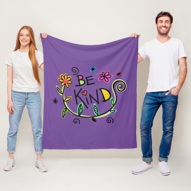 Be Kind Quote Purple Floral Fleece Blanket (In Situ)