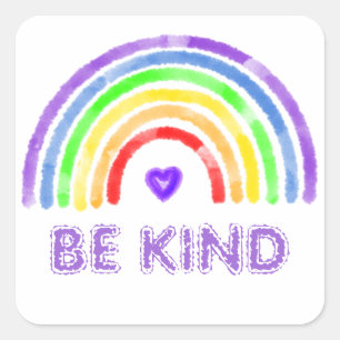Be Kind   Rainbow and Heart Watercolor   Square Sticker