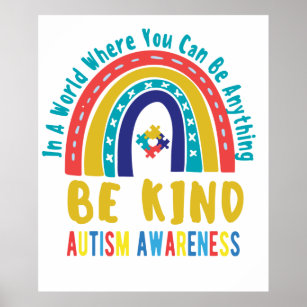 Be Kind Rainbow Autism Awareness  Poster