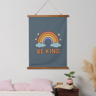 "Be Kind Rainbow – Colourful Positive Quote Design Hanging Tapestry