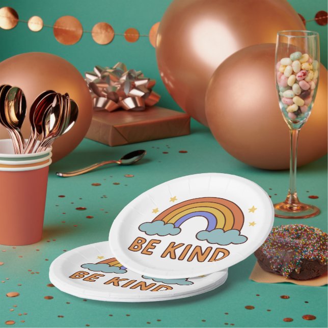 "Be Kind Rainbow – Colourful Positive Quote Design Paper Plate (Multi)