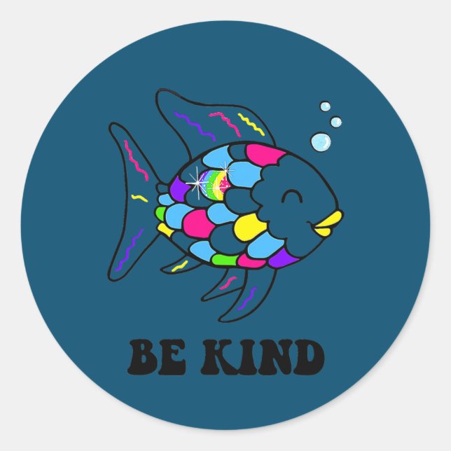 Be Kind Rainbow Fish Teacher Life Teaching Back Classic Round Sticker (Front)