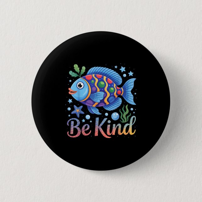Be kind rainbow fish teacher reading book lover  2 inch round button (Front)