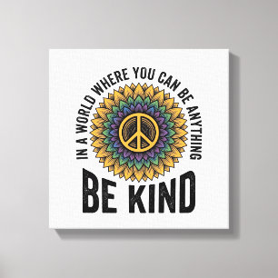 Be Kind Rainbow Flower Peace Vintage Shirt Design_ Canvas Print