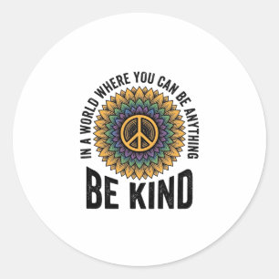 Be Kind Rainbow Flower Peace Vintage Shirt Design_ Classic Round Sticker