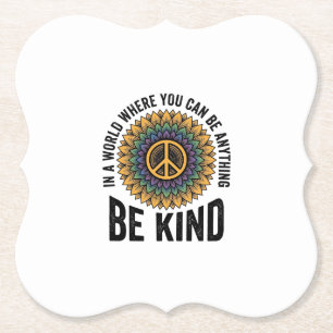 Be Kind Rainbow Flower Peace Vintage Shirt Design_ Paper Coaster