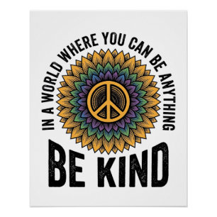 Be Kind Rainbow Flower Peace Vintage Shirt Design_ Poster