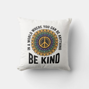 Be Kind Rainbow Flower Peace Vintage Shirt Design_ Throw Pillow