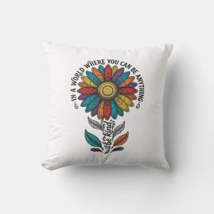 Be Kind Rainbow Flower Vintage Engraving Shirt_1 Throw Pillow