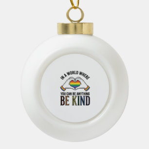 Be Kind Rainbow Heart Hands Vintage Vector Design_ Ceramic Ball Christmas Ornament