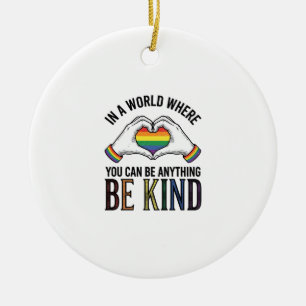 Be Kind Rainbow Heart Hands Vintage Vector Design_ Ceramic Ornament