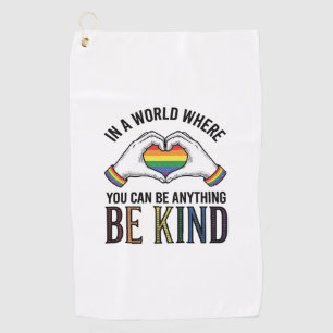 Be Kind Rainbow Heart Hands Vintage Vector Design_ Golf Towel