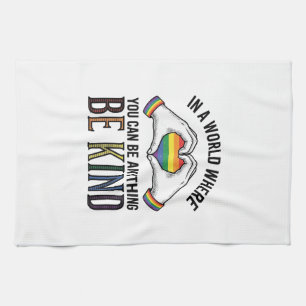Be Kind Rainbow Heart Hands Vintage Vector Design_ Kitchen Towel