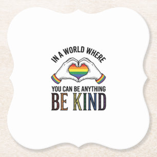 Be Kind Rainbow Heart Hands Vintage Vector Design_ Paper Coaster