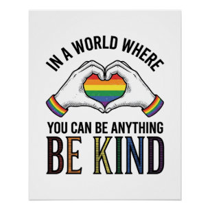 Be Kind Rainbow Heart Hands Vintage Vector Design_ Poster