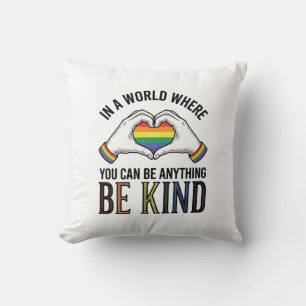 Be Kind Rainbow Heart Hands Vintage Vector Design_ Throw Pillow