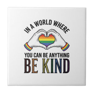 Be Kind Rainbow Heart Hands Vintage Vector Design_ Tile