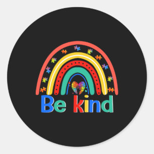 Be Kind Rainbow Kindness Inspirational Autism Awar Classic Round Sticker