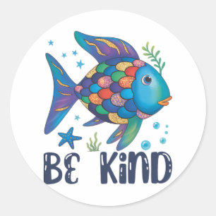 Be Kind Rainbow Scale Fish Teacher Reading Book To Classic Round Sticker