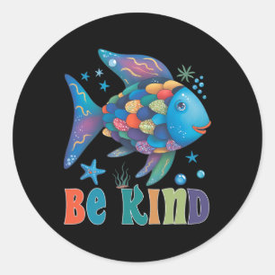 Be Kind Rainbow Scale Fish Teacher Reading Book To Classic Round Sticker
