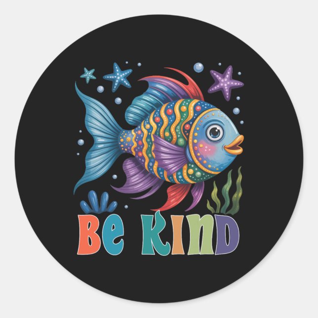 Be Kind Rainbow Scale Fish Teacher Reading Book To Classic Round Sticker (Front)