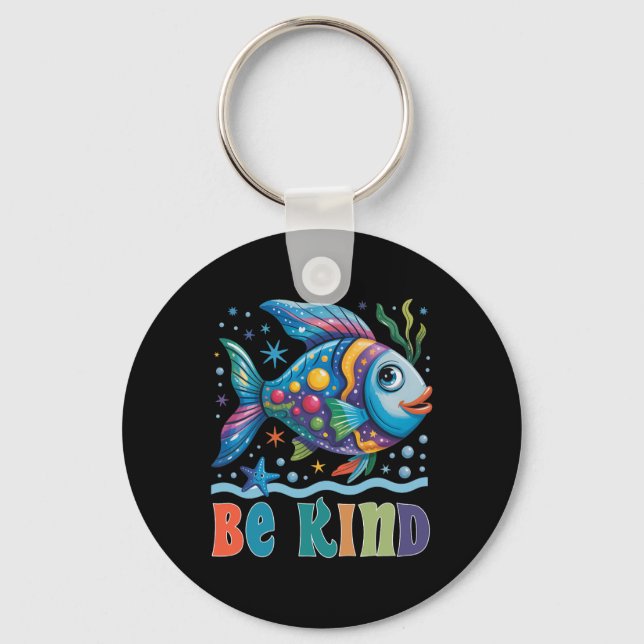 Be Kind Rainbow Scale Fish Teacher Reading Book To Keychain (Front)