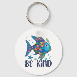 Be Kind Rainbow Scale Fish Teacher Reading Book To Keychain