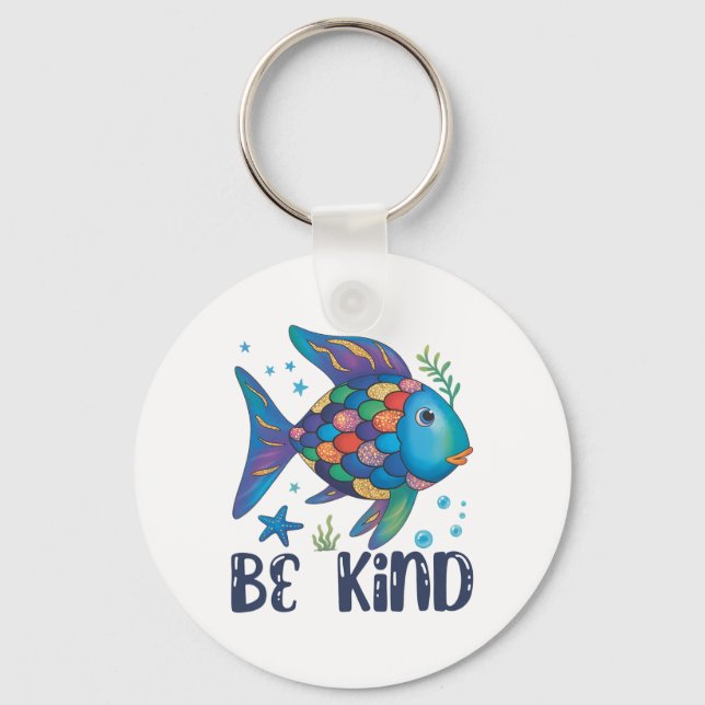 Be Kind Rainbow Scale Fish Teacher Reading Book To Keychain (Front)