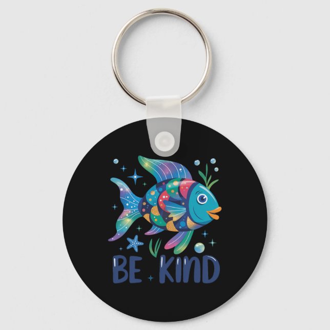 Be Kind Rainbow Scale Fish Teacher Reading Book To Keychain (Front)