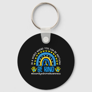Be kind rainbow world down syndrome awareness 3 21 keychain