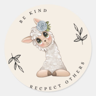 BE KIND RESPECT OTHERS LLAMA CLASSIC ROUND STICKER