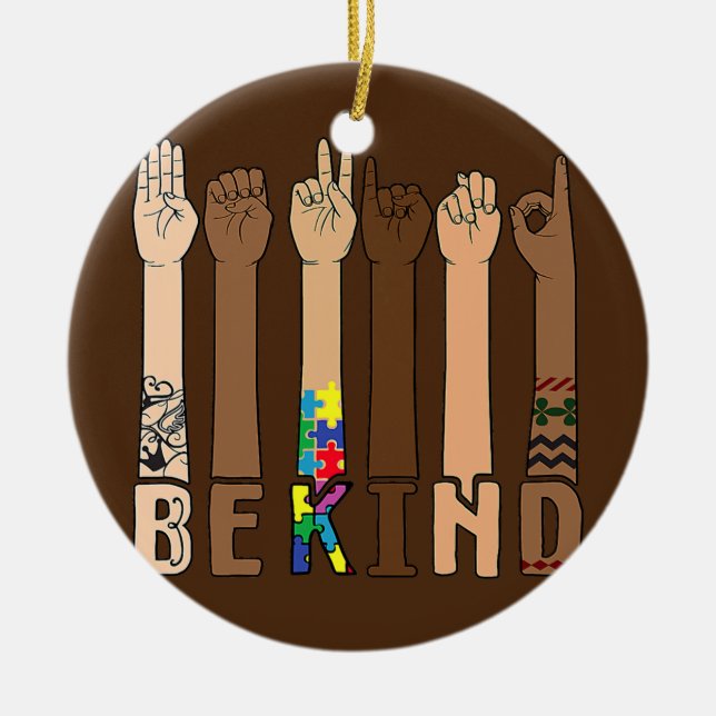 Be Kind Sign Language Hand Talking Teachers Ceramic Ornament (Front)