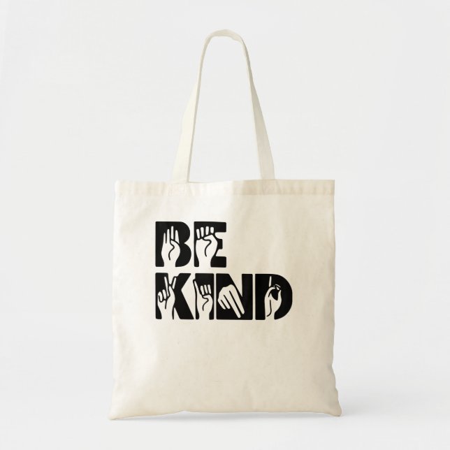 Be Kind Sign Language Hand Talking Teachers Interp Tote Bag (Front)