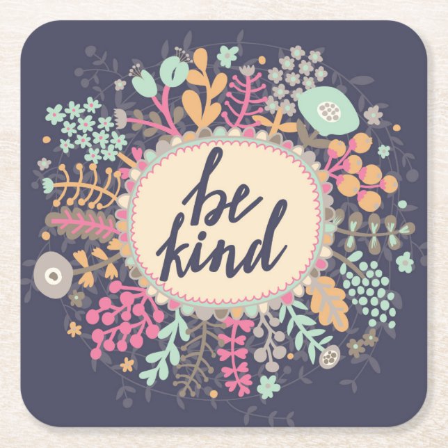 Be Kind Square Paper Coaster (Front)